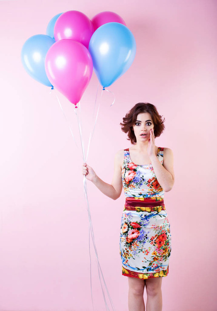 Beautiful woman with balloons. Concept Celebration and Party. - Valokuva, kuva