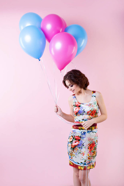 Cute woman with balloons. Concept Celebration and Party. - Photo, Image