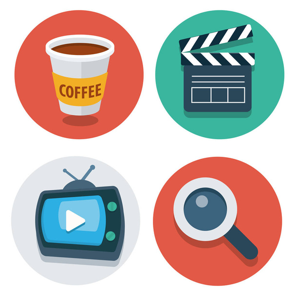 Vector flat icons coffee cup, lapper, tv, magnify - Вектор, зображення