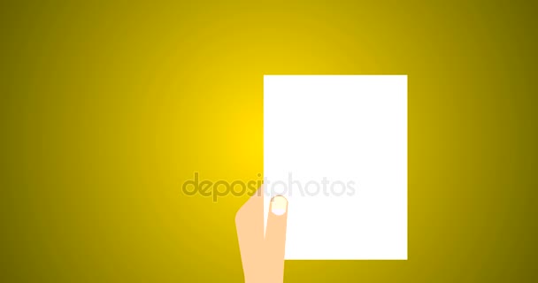 Επίπεδη διάνυσμα Animation μήκος σε πόδηα του επιχείρηση άνθρωπος κρατάει συμβόλαιο υπέγραψε συνθήκη Βίβλου, σύμβολο νομικό έγγραφο με σφραγίδα και τεκμηρίωση σε κίτρινο - Πλάνα, βίντεο
