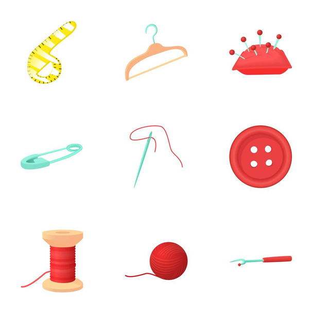 Needlework icons set, cartoon style - Vector, Image