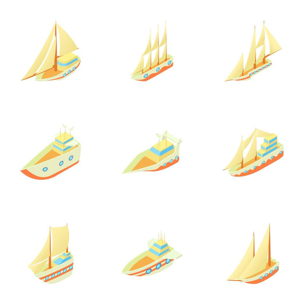 Набор значков лодок, стиль мультфильма
 - Вектор,изображение