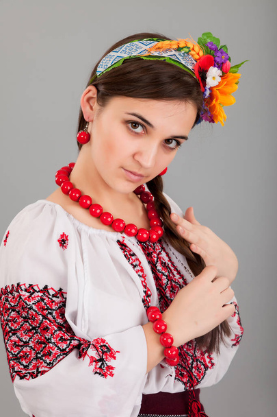 woman in Ukrainian national dress - 写真・画像
