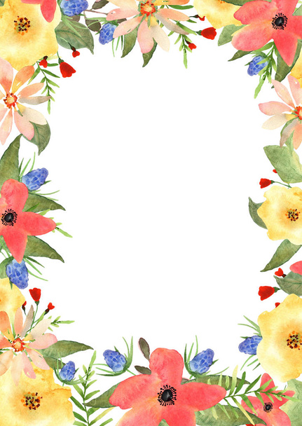 Floral greeting card. Frame for your text with flowers in waterc - Fotó, kép
