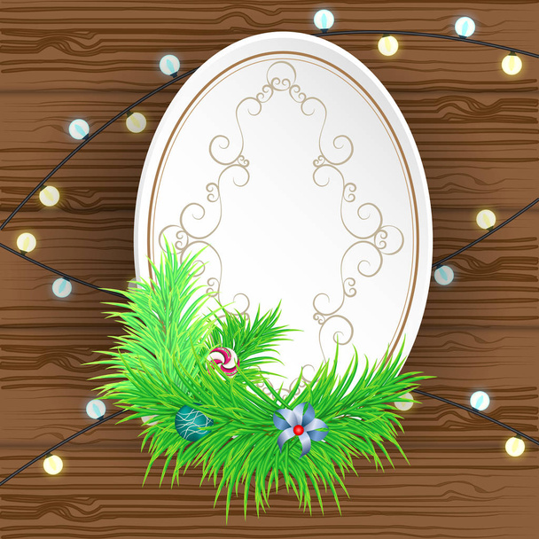 Greeting Christmas and New Year paper card with decorations - Wektor, obraz