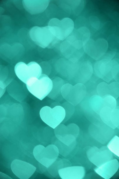 emerald heart bokeh background photo, abstract holiday backdrop - Photo, Image