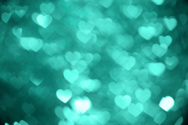 Emerald hart bokeh achtergrondfoto, abstracte vakantie achtergrond - Foto, afbeelding