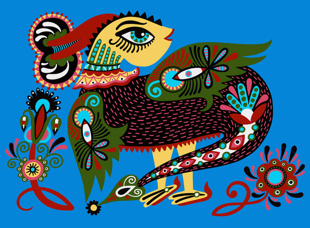 ethnic fantastic animal doodle design in karakoko style, unusual - Vector, Image