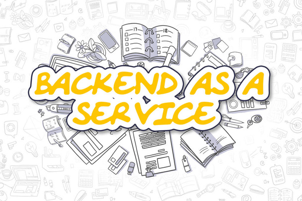 Backend olarak bir hizmet - Doodle sarı Word. İş kavramı. - Fotoğraf, Görsel