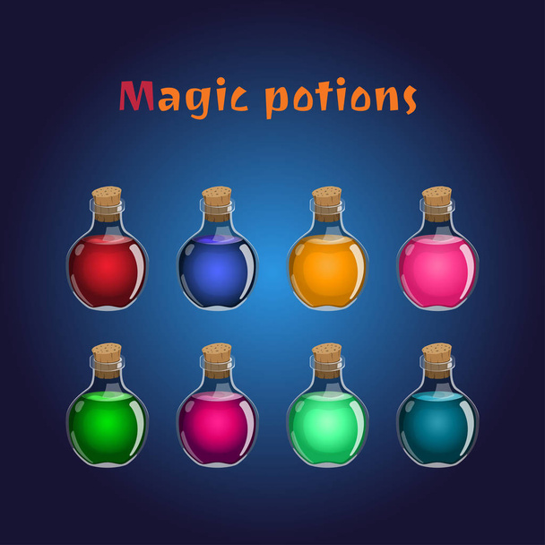 Pon pociones mágicas. Colecciones de elixires para el juego interf
 - Vector, imagen