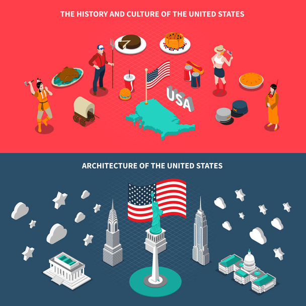  Atrakcje turystyczne w USA 2 izometryczny banery  - Wektor, obraz