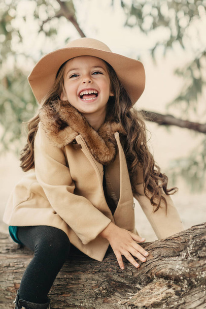 little girl in a hat with long hair - Photo, image