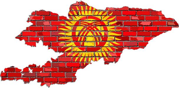 Kyrgyzstan-Karte auf einer Ziegelmauer - Vektor, Bild
