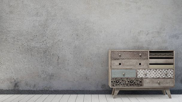 Vintage interior with aged wall and scandinavian chest of drawer - Foto, immagini