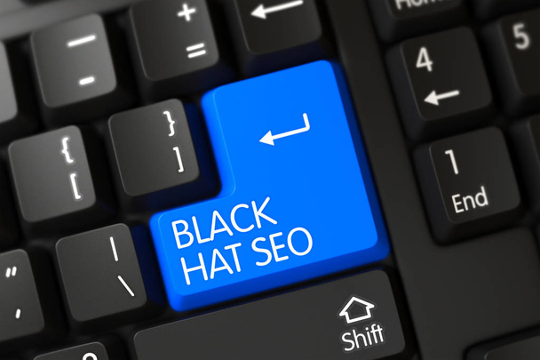 Μπλε μαύρο καπέλο Seo κουμπί στο πληκτρολόγιο. 3D. - Φωτογραφία, εικόνα
