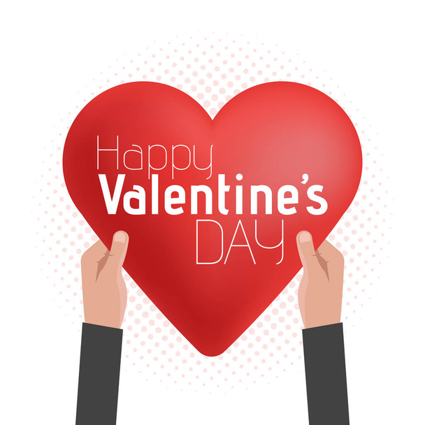 Happy Valentines Day Lettering Card Hold Hands Vector Design - Vector, Image