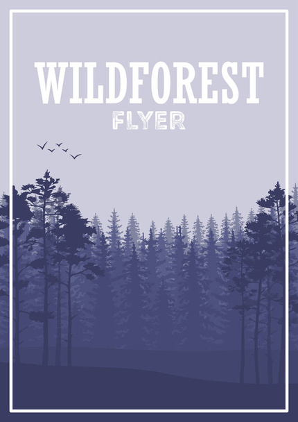 Fondo del folleto forestal de coníferas silvestres. Árbol de pino, paisaje naturaleza, madera panorama natural
. - Vector, Imagen