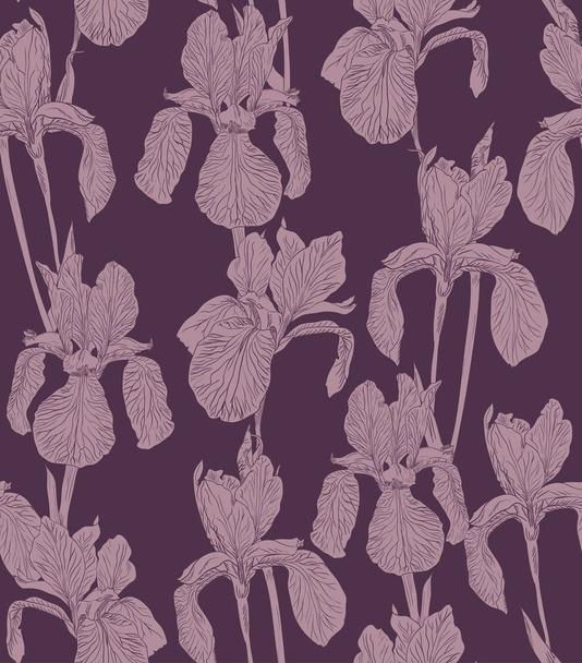 Blumen nahtlose Muster Hintergrund Silhouette Illustration Iris. Florales Gestaltungselement. - Vektor, Bild