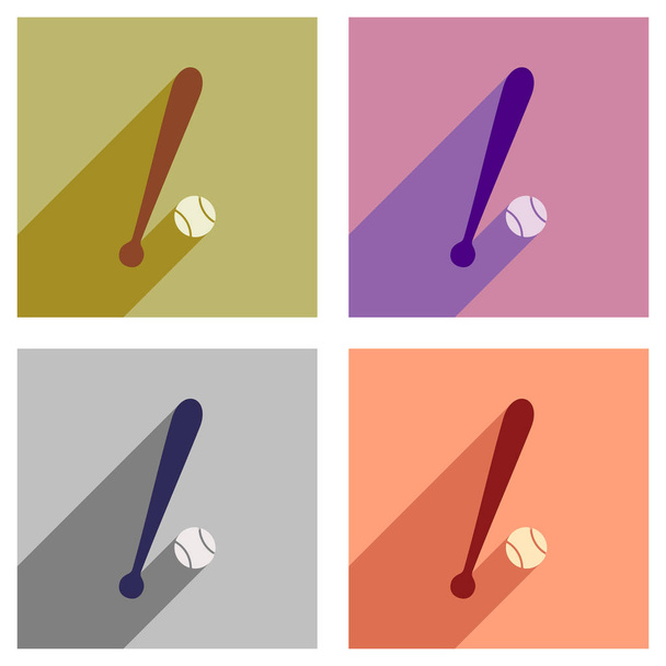 Set of flat icons with long shadow baseball - Vector, Image