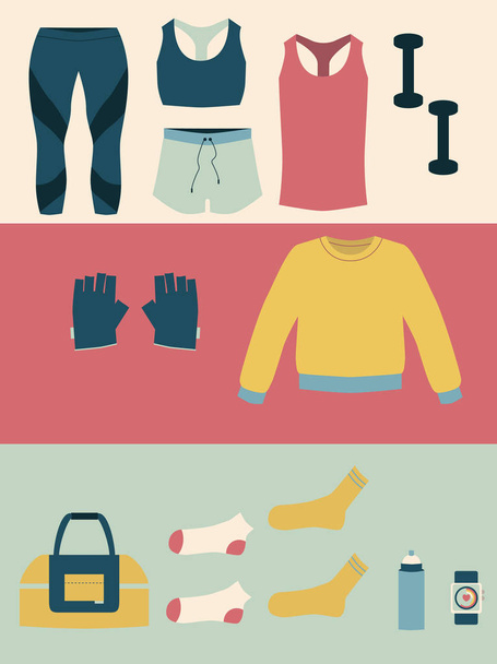  sportswear, gym and fit set elements - Vector, Image