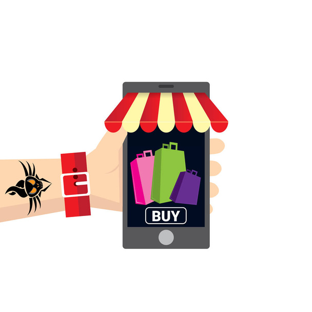 Hintergrund des mobilen Online-Einkaufskonzepts. - Vektor, Bild