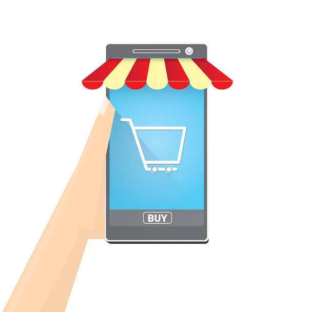 オンライン モバイル ショッピングのコンセプトのバック グラウンド. - ベクター画像
