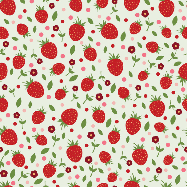 Seamless pattern with strawberries and flowers - Vector, afbeelding
