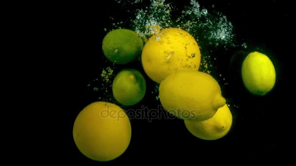Citrus fruit in water on a black background - Кадры, видео