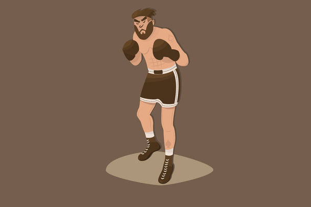 Comic-Boxer mit Bart in flachem Design. Cartoonbild - Vektor, Bild