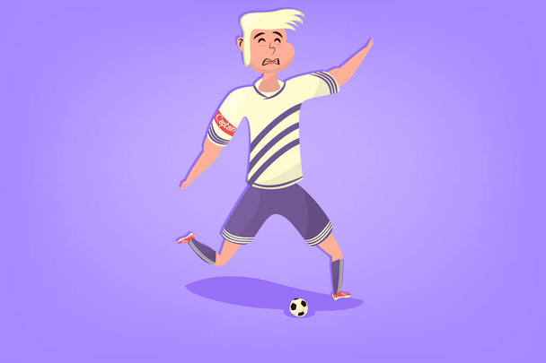 Comic soccer player with ball in flat. Cartoon picture - Διάνυσμα, εικόνα