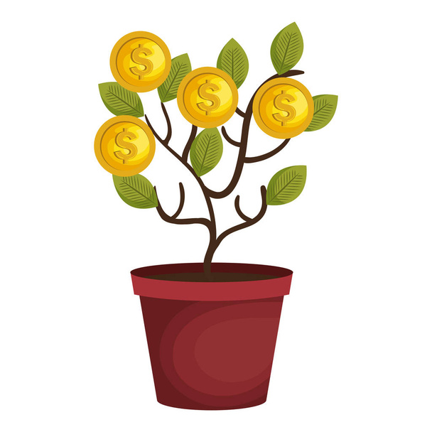 money plant with coins - Διάνυσμα, εικόνα