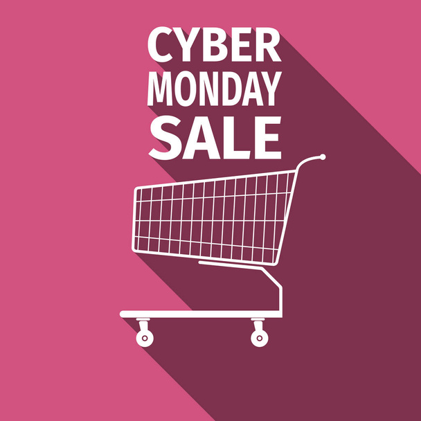 Cyber Monday sale. Shopping cart flat icon with long shadow. Vector Illustration - Vektor, kép