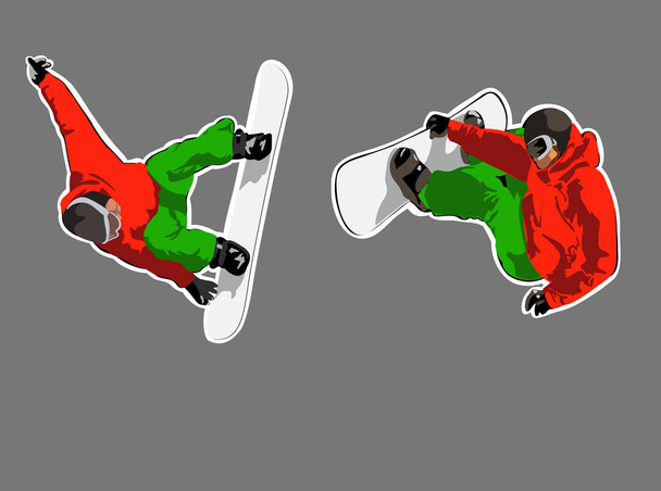Sportler auf einem Snowboard zwei Sprünge - Vektor, Bild