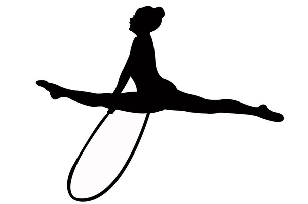 Rhythmic gymnastics with hoop silhouette on black Vector Image