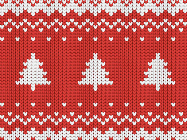 Knitted seamless  red Christmas pattern with Christmas trees - Vector, Image