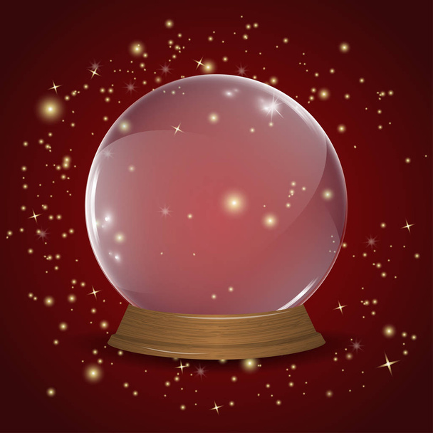 Empty snow globe in realistic style on a red background - Вектор,изображение