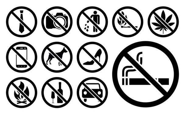 Prohibition signs black set. Vector illustration. - Vector, Image