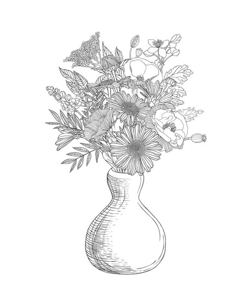 Vase avec fleurs assorties. Illustration linéaire
 - Vecteur, image
