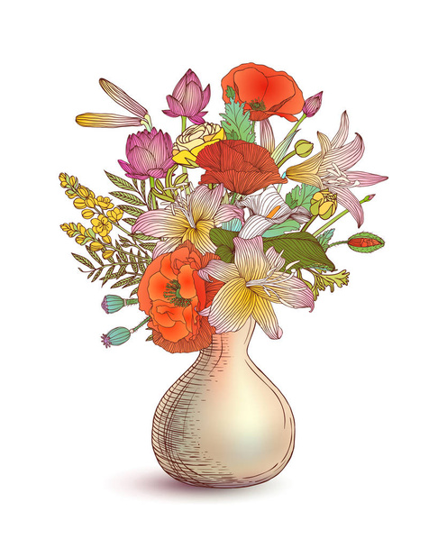 Válogatott virágok vázában - Vektor, kép