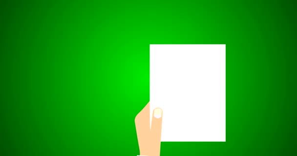 Juridisch Document van contract en overeenkomst symbool met stempel op Witboek platte Vector 4k animatie in het groen - Video