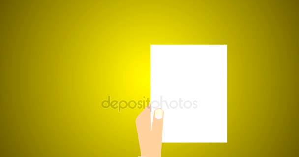 Contrato Documento legal y acuerdo Símbolo con sello en papel blanco Vector plano 4k Animación en amarillo
 - Metraje, vídeo