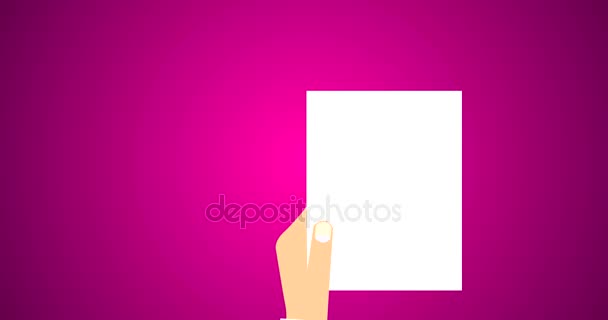 Juridisch Document van contract en overeenkomst symbool met stempel op Witboek platte Vector 4k animatie in paars - Video