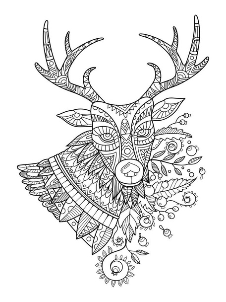 Deer coloring book for adults vector - Vetor, Imagem