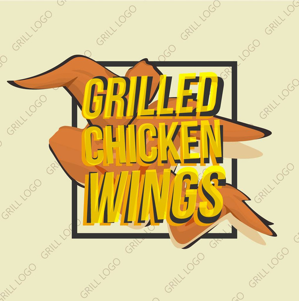 Izgara tavuk kanadı ile yaratıcı logo tasarımı. Vektör çizim. Tavuk logo fastfood menü, tavuk pazarı, snack bar veya Barbekü bar için tasarlanmıştır. - Vektör, Görsel