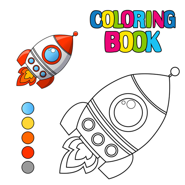 Coloring book with spaceship - Vector, Imagen