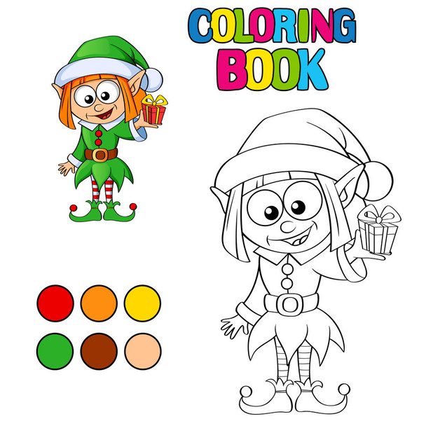  Coloring book with Christmas elf - Vektor, kép