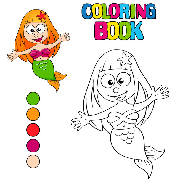 Coloring book with mermaid - Вектор,изображение
