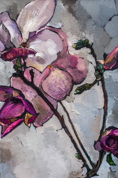 Pintura al óleo naturaleza muerta con magnolia
 - Foto, Imagen