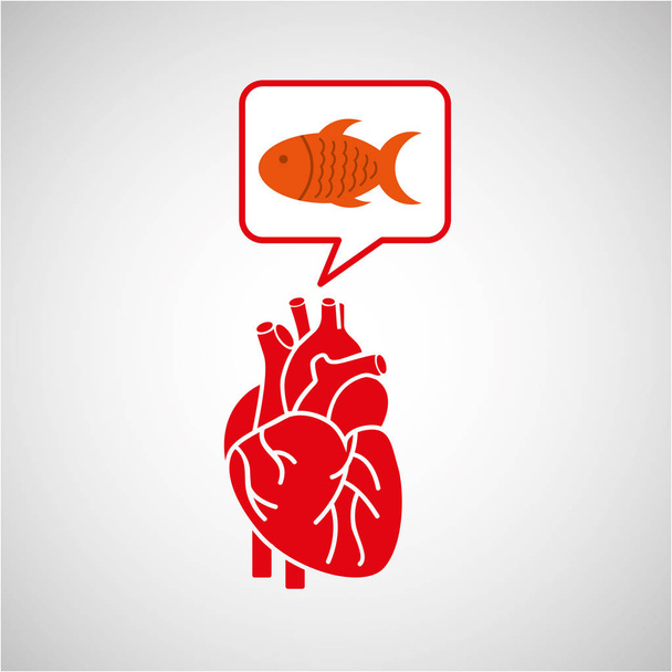 koncepcja zdrowe serce ryb świeżych ikona - Wektor, obraz
