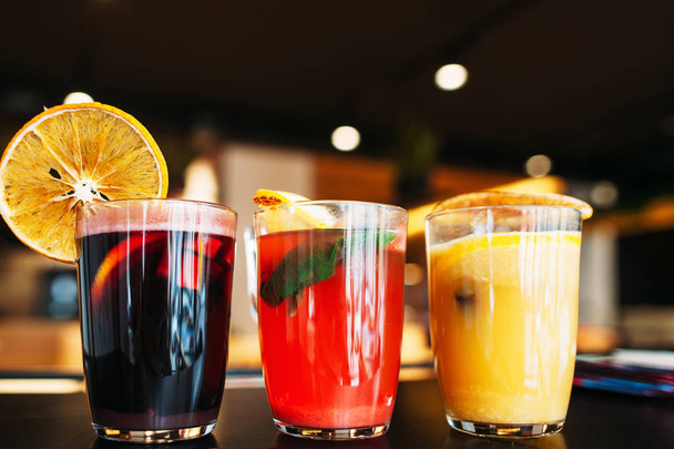 Colorful punch drinks on bar, close-up - Photo, Image
